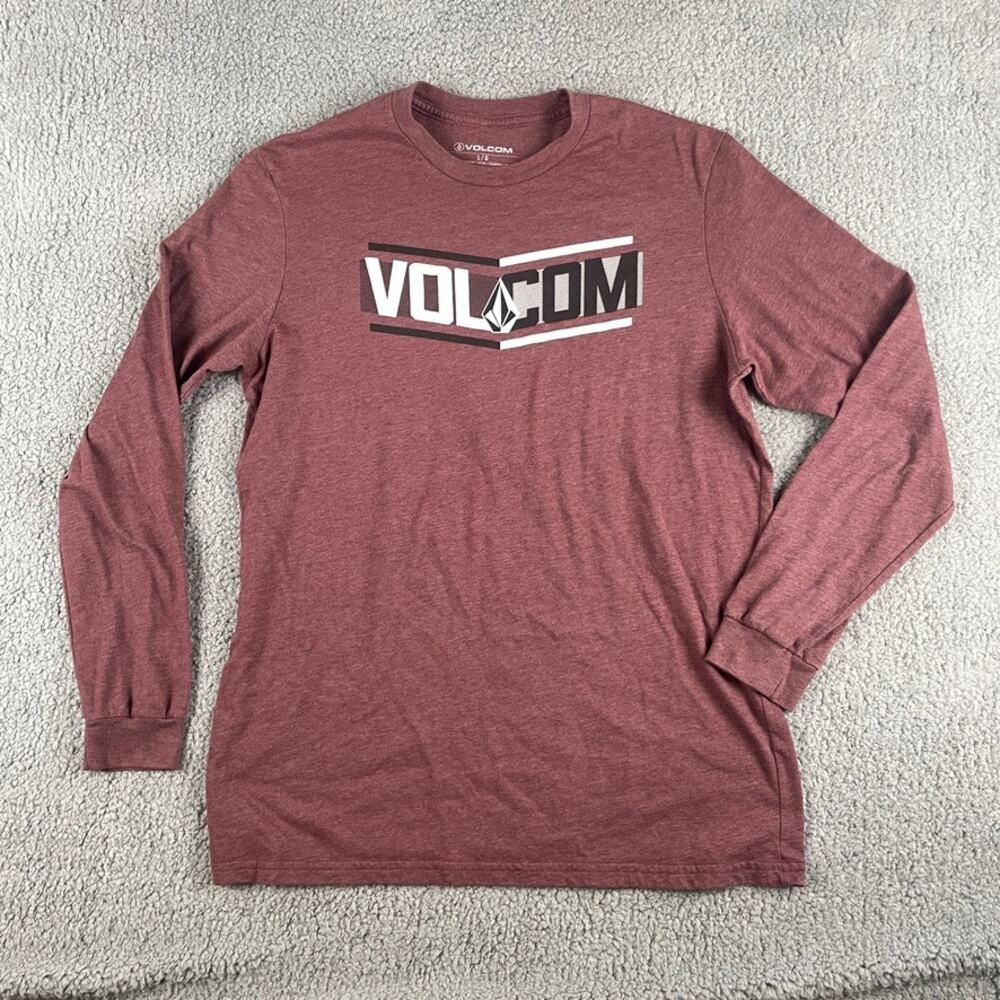 Volcom Men's Large Burgundy Cotton Polyester Graphic Print Long Sleeve Shirt